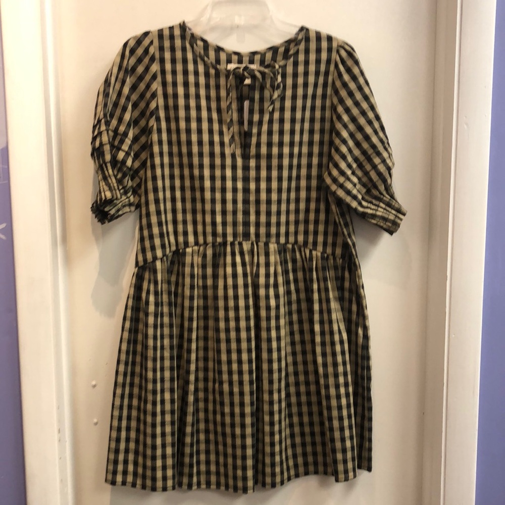 Free People Black and Brown Puff Sleeve Sundress